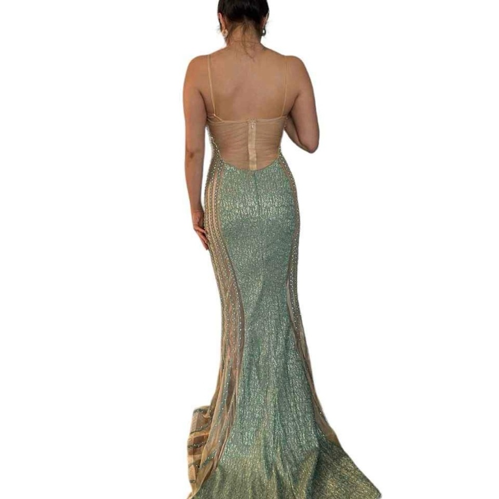 Green Strapless Sleeveless Gown